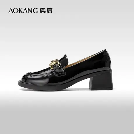 奥康女鞋 2023秋季新款漆面英伦风乐福鞋法式单鞋女一脚蹬小皮鞋图片