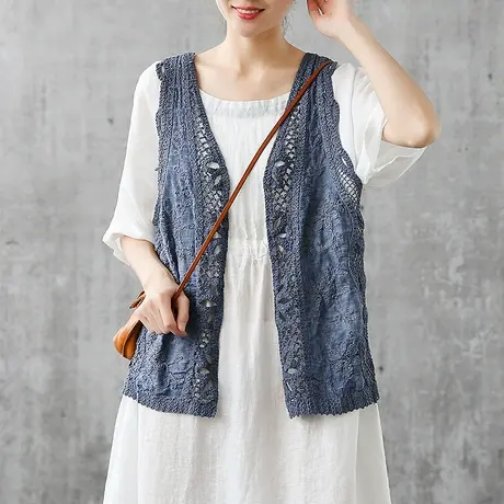 dza镂空钩花马甲女士宽松马夹背心2022夏季新款针织开衫外套上衣图片