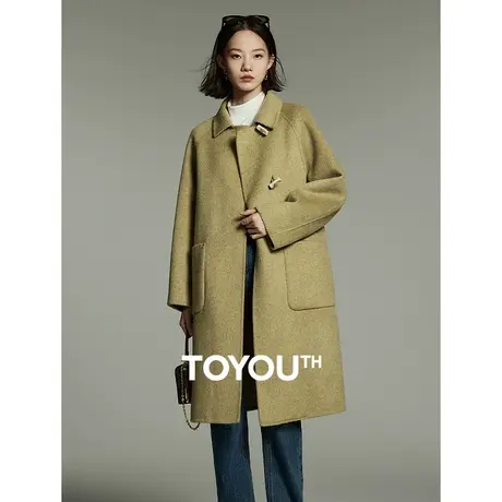 TOYOUTH初语双面呢羊毛大衣女2023冬季新款国风盘扣毛呢外套图片
