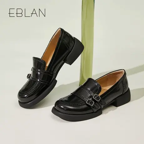 EBLAN/伊伴女鞋2025春季新款百搭时尚复古轻便小皮鞋增高乐福鞋图片
