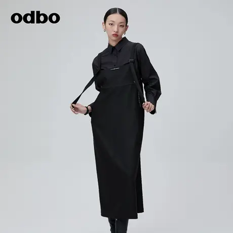 odbo/欧迪比欧时尚工装风背带连衣裙女秋冬新款百搭外穿吊带裙子图片
