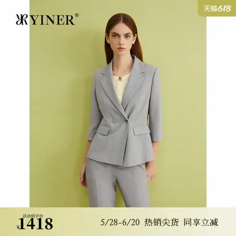 YINER音儿女装夏季时尚仿麻化纤垂感微收腰休闲西装外套图片