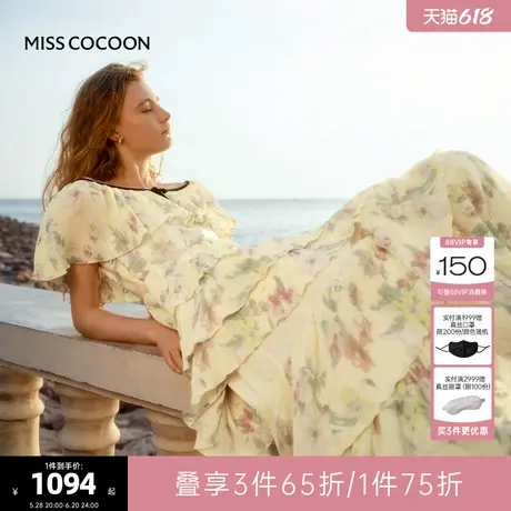 MISS COCOON可可尼度假蛋糕裙2025夏季新款重工荷叶边碎花连衣裙图片
