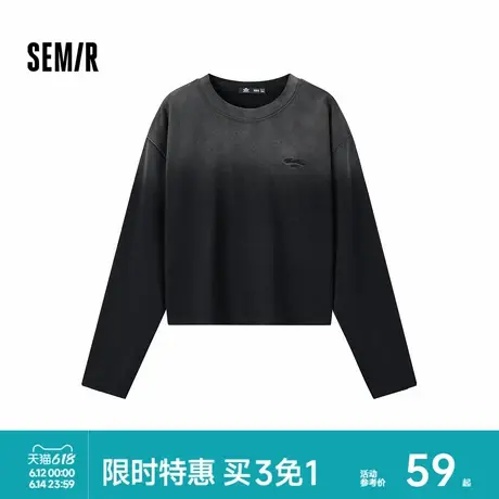 森马梅花系列长袖T恤女短款渐变做旧复古2024新款秋纯棉衣服宽松商品大图