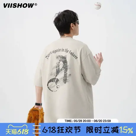 VIISHOW基础圆弧logo印花美式宽松短袖2025年夏季T恤男半袖体恤衫商品大图