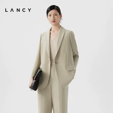 LANCY/朗姿2024夏季新款气质修身中长款高级感真丝缎面西装外套女图片