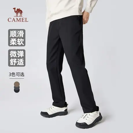 骆驼男装休闲裤男士2025新款秋季通勤弹力宽松亲肤黑色直筒长裤子商品大图