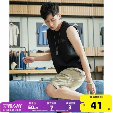 唐狮2025夏季新款男背心字母印花宽松无袖T恤坎肩圆领上衣潮汗衫t商品大图