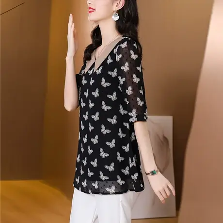 中长款雪纺衫女2023年夏季新款宽松遮肚子洋气妈妈装轻薄减龄小衫商品大图