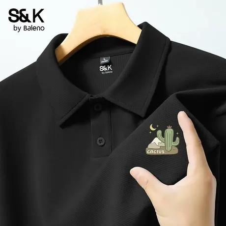 班尼路S&K系列美式短袖polo衫男2025夏季薄款黑色正肩翻领男生T恤图片