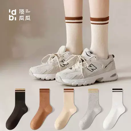 顶瓜瓜袜子女中筒条纹堆堆女棉袜春夏秋冬纯色长筒袜商品大图