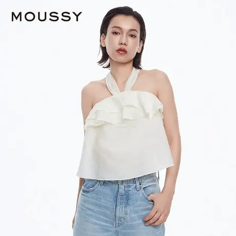 MOUSSY 夏季新品法式度假风荷叶边挂脖系带背心028HAZ30-0341图片