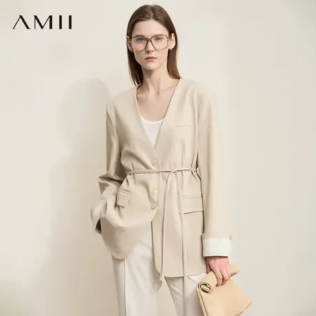 AMII【极简风】25秋款中西结合知性通勤V领中长款西装外套女图片