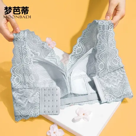 梦芭蒂美背内衣女薄大胸显小文胸收副乳防下垂背心式胸罩星玲紫露图片