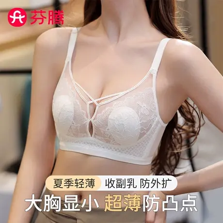 芬腾大胸显小内衣女兔耳朵夏季超薄款蕾丝文胸大码性感胸罩显胸小商品大图