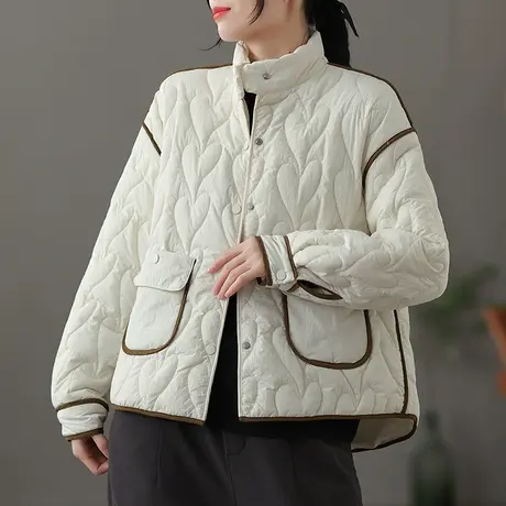 dza 复古立领黑色流行棉服外套女士冬装新款宽松棉衣休闲短款棉袄图片