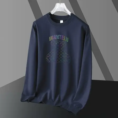 男士卫衣春秋款加绒宽松潮流小熊印花无帽长袖t恤套头圆领上衣服商品大图