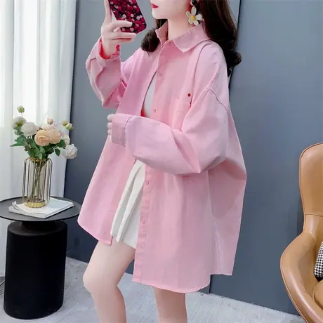 复古刺绣牛仔衬衫女春季2025新款宽松慵懒风休闲百搭长袖外套上衣图片