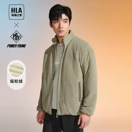 HLA/海澜之家宽松立领夹克2023秋冬新款摇粒绒加厚保暖外套男图片