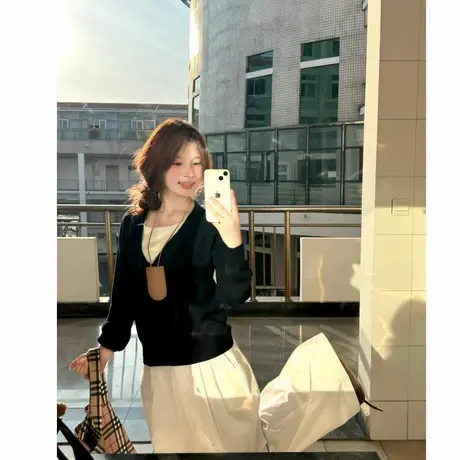 假两件毛衣针织衫女早秋季穿搭韩系氛围高级感慵懒风修身长袖上衣商品大图