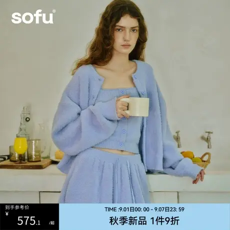 sofu圆领开衫+吊带背心+半裙家居服三件套秋冬季睡衣套装女可外穿商品大图