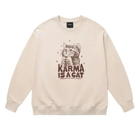 美式复古慵懒风猫咪印花卫衣男女2023新款爆款秋冬高级感情侣外套图片