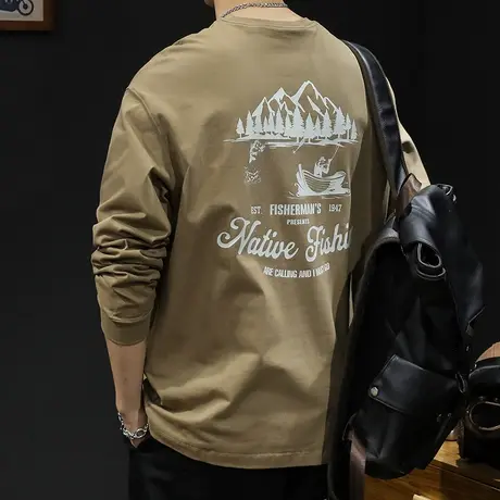 百搭长袖t恤男潮牌宽松大码秋季2023新款男士内搭秋款白色潮流商品大图