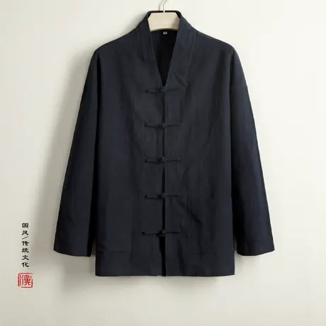 2023秋冬新款男夹克中国风棉麻中式改良唐装盘扣复古民族风格外套图片