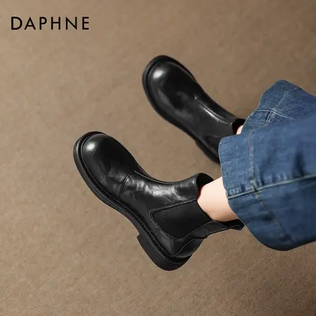 达芙妮切尔西靴女2026新款冬季英伦风厚底黑色瘦瘦靴小短靴烟筒靴图片