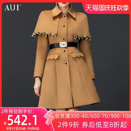 AUI高端设计感斗篷披肩毛呢外套女2022秋冬新款小众显瘦呢子大衣商品大图