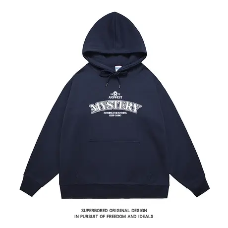 美式休闲复古字母印花卫衣男连帽秋冬款宽松套头上衣情侣装帽衫商品大图