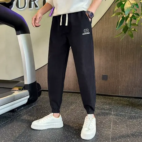 秋冬季灯芯绒休闲裤男潮牌小众加绒束脚裤2023新款男士百搭运动裤商品大图