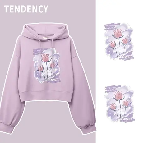 ZR真维斯紫色短款卫衣女春秋2023年新款连帽别致修身高腰短款上衣图片