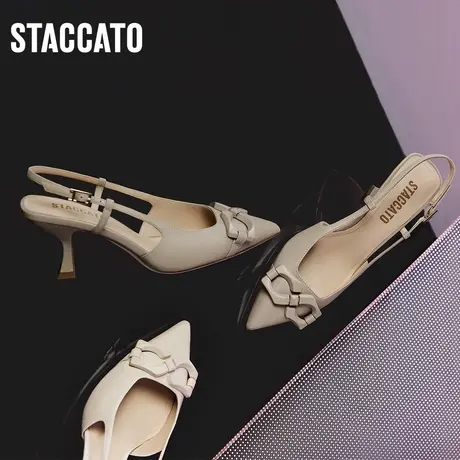 思加图新款音符鞋奶油鞋优雅尖头细高跟凉鞋女鞋ED345AH3B商品大图