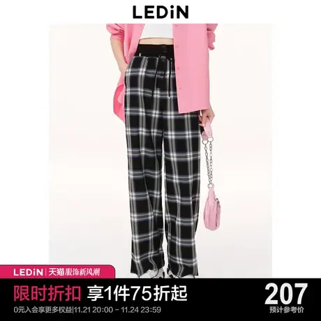 乐町格纹休闲裤2023秋季新款直筒裤女宽松C1GBD1402商品大图