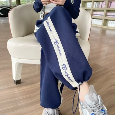 美式抽绳束脚阔腿裤女2024秋季新款高腰宽松显瘦灯笼休闲运动卫裤图片