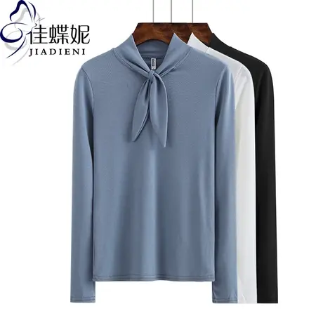 秋冬新款韩版半高领纯白长袖修身体恤纯色休闲女装上衣T恤打底衫商品大图