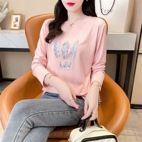 初秋长袖圆领2023秋冬学生新款韩版时尚超火cec白色长袖女装上衣商品大图