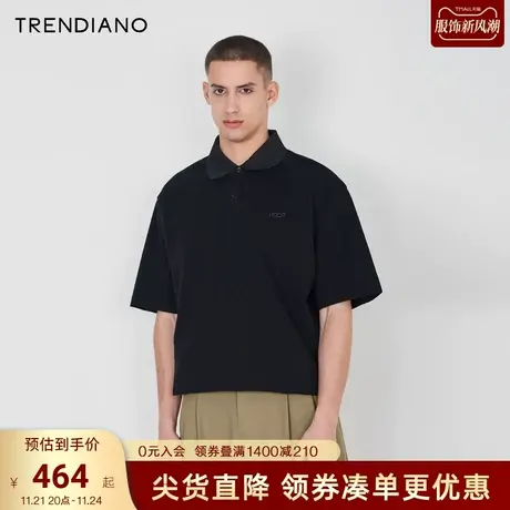 TRENDIANO官方2023新款夏季金属小标肌理感宽松短袖Polo衫男商品大图