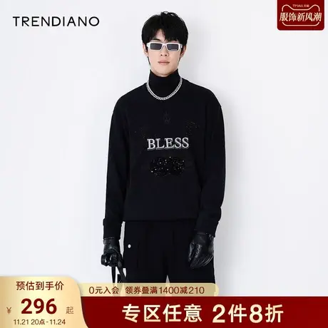 TRENDIANO官方潮牌春秋男装字母刺绣上衣潮流无帽套头长袖卫衣男商品大图
