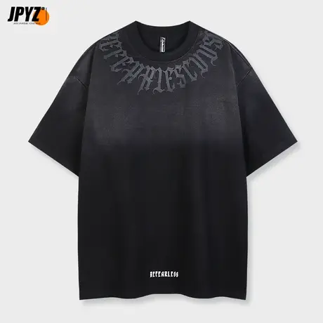 夏季潮牌字母水洗印花纯棉短袖t恤男美式重磅纯棉宽松街头上衣商品大图