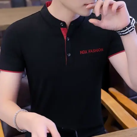 青年上衣男士polo衫夏季韩版棉感体桖修身半袖立领保罗衫潮流衣服商品大图
