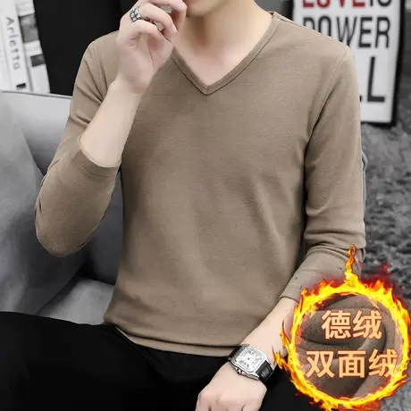 德绒长袖t恤男士秋季上衣服潮流秋冬季双面绒保暖打底衫内搭小衫图片