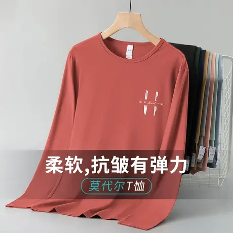 莫代尔长袖t恤男秋季修身圆领内搭上衣服字母印花秋衣小衫打底衫商品大图