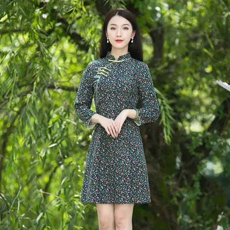 改良版旗袍年轻款棉麻连衣裙时尚军阀太太复古旧事气质小裙子图片
