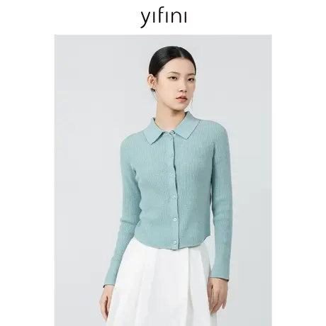 Yifini/易菲修身合体长袖绵羊毛针织开衫女春秋新款毛衫外套商品大图