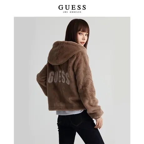 【38上新季】GUESS女士保暖连帽仿毛皮外套小众高级感毛绒外套商品大图