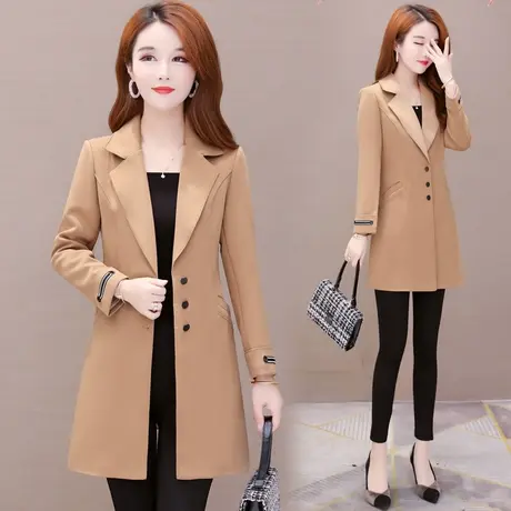 2025春装新款气质流行风衣女中长款小个子大衣修身外套西装领翻领商品大图