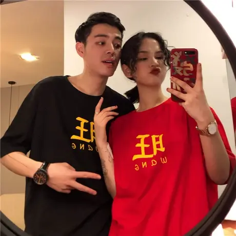 情侣装小众设计感ins超火cec短袖t恤女韩版潮学生宽松上衣服夏装图片