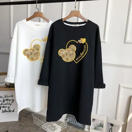 长袖t恤女宽松大码上衣2022年秋冬新款韩版中长款显瘦减龄打底衫图片